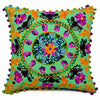 Green Medallion Embroidered Pom Pom Cushion Cover Set of 2 - 16X16 Inch Cosymor