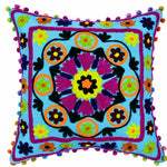 Turquoise Blue Medallion Embroidered Cushion Cover Set of 2 - 16X16 Inch Cosymor