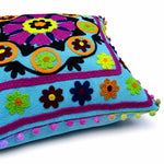 Turquoise Blue Medallion Embroidered Cushion Cover Set of 2 - 16X16 Inch Cosymor