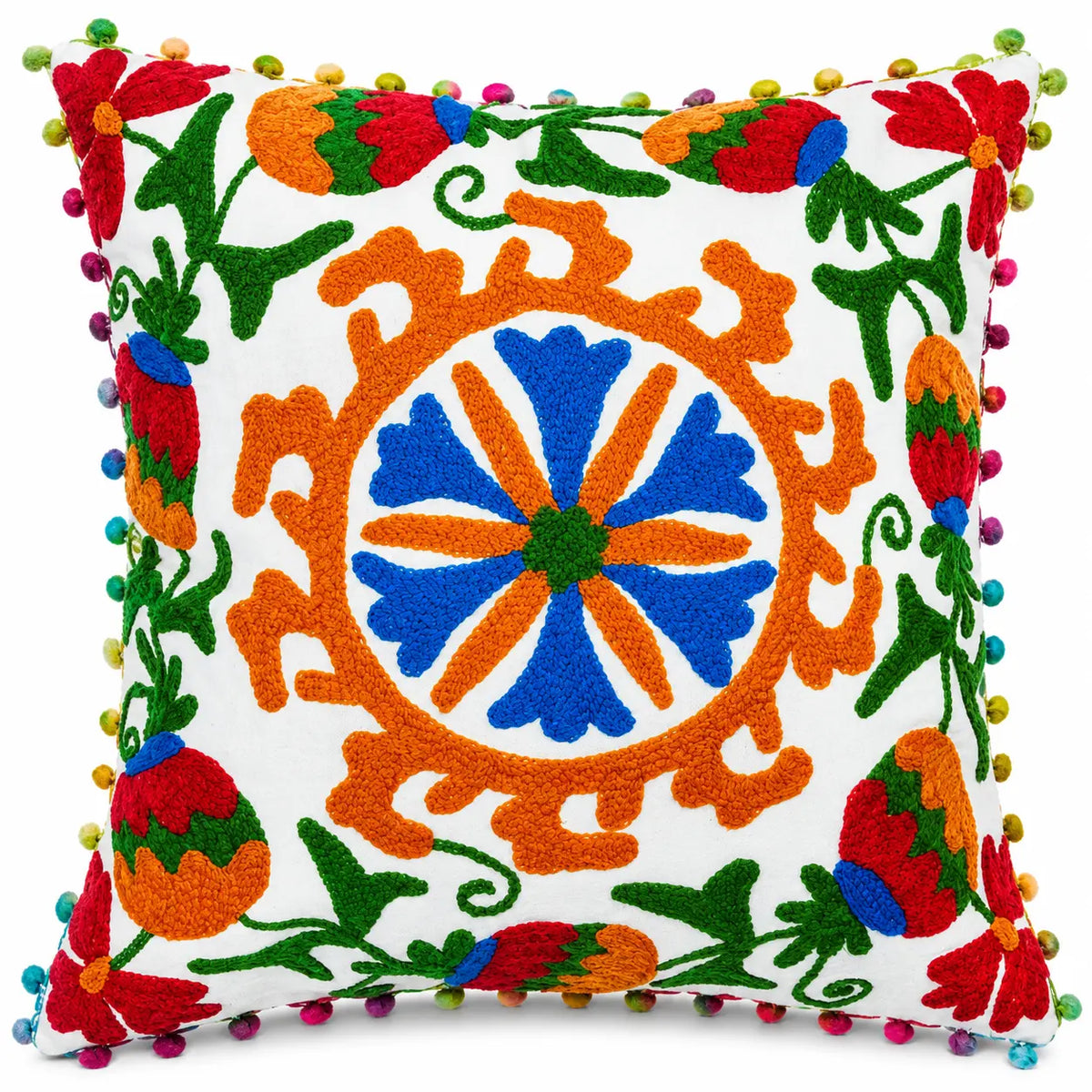 16X16 Inch Ivory Medallion Embroidered Cushion Covers Set for Sofa Living Area Cosymor