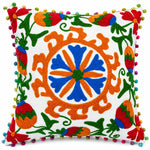 16X16 Inch Ivory Medallion Embroidered Cushion Covers Set for Sofa Living Area Cosymor