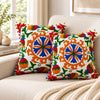 16X16 Inch Ivory Medallion Embroidered Cushion Covers Set for Sofa Living Area Cosymor