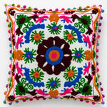 White Medallion Floral Embroidered Cushion Cover Set of 2 - 16X16 Inch