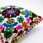 White Medallion Floral Embroidered Cushion Cover Set of 2 - 16X16 Inch