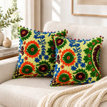 16X16 Inch Yellow Sunflower Embroidered Cushion Covers Set for Sofa Chair Cosymor