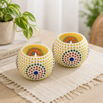 Round Circle Bubble Mosaic Glass Tea Light Candle Holder – Set of 2