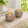 Leaves Circle Mosaic Glass Tea Light Candle Holder – Set of 2