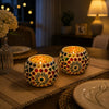 Leaves Circle Mosaic Glass Tea Light Candle Holder – Set of 2