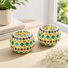 Tribal Pattern Mosaic Glass Tea Light Candle Holder – Set of 2