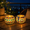 Tribal Pattern Mosaic Glass Tea Light Candle Holder – Set of 2