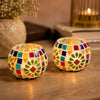 Flower Mosaic Glass Tea Light Candle Holder – Set of 2