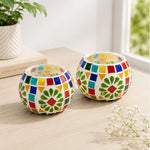 Flower Mosaic Glass Tea Light Candle Holder – Set of 2