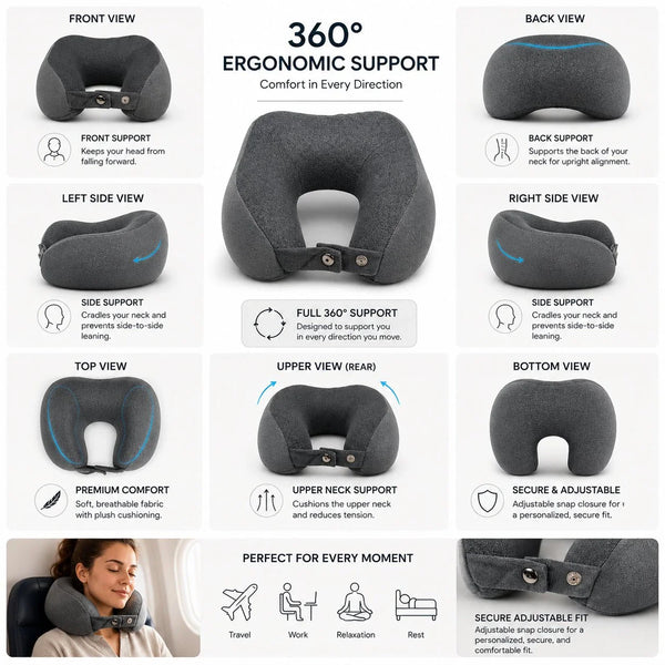 Cosymor grey U-shape travel neck pillow 360 degree ergonomic neck support