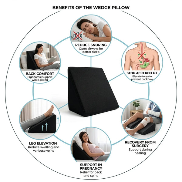 Cosymor wedge pillow in use showing full back and leg support