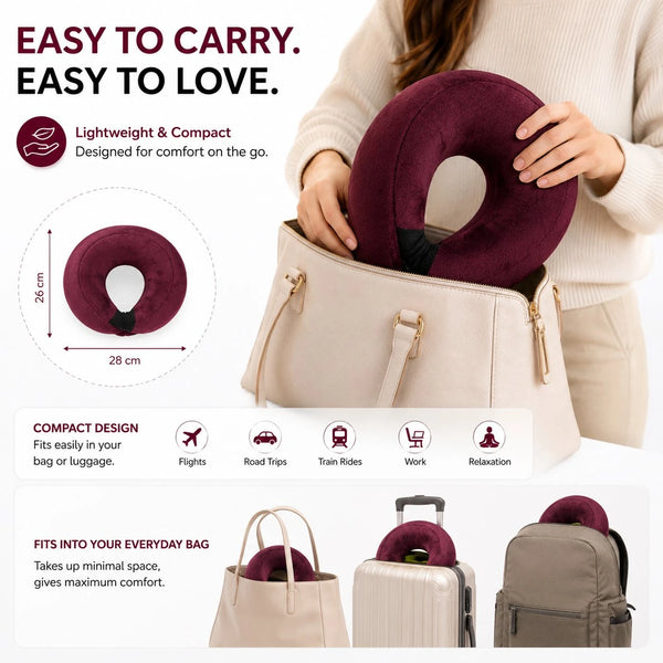 Cosymor wrap travel neck pillow worn around neck on train journey