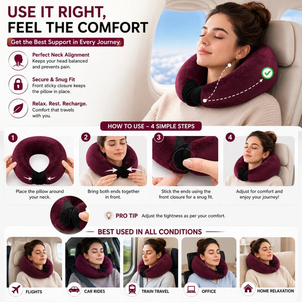 Cosymor wrap travel neck pillow memory foam fill and snap lock closure