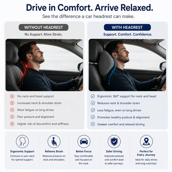 Cosymor memory foam car headrest neck cushion installed on car seat view 2