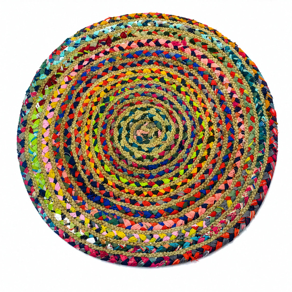 Handwoven Multicolored Round Braided Dhurrie Carpet Rug (2 Ft / 25 Inch)