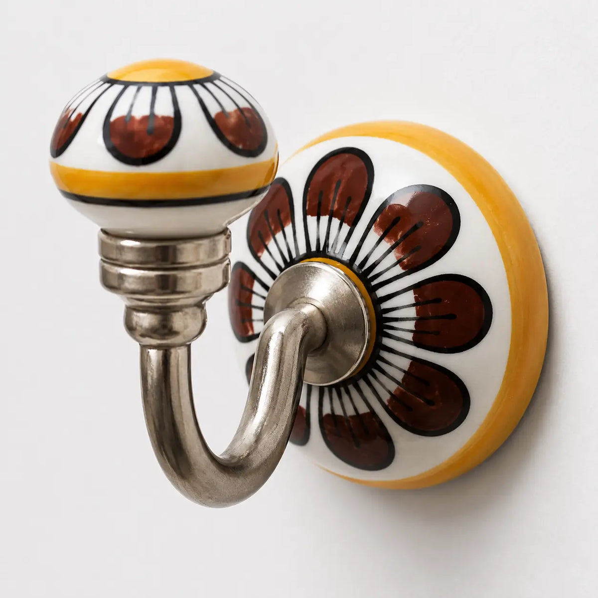 Cosymor Hand-Painted Ceramic Wall Hooks – Set of 4 | Yellow Floral Boho Design