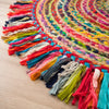 Colorful Jute Cotton Braided Round Fringed Rug – Boho Floor Rug (3 Ft / 36 Inch)