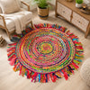 Colorful Jute Cotton Braided Round Fringed Rug – Boho Floor Rug (3 Ft / 36 Inch)