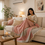 Cosymor Red Black Diamond Print Cotton Throw Blanket – Reversible Boho Sofa & Bed Throw (50x70 Inch)
