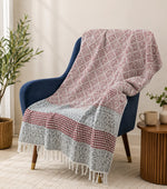 Cosymor Red Black Diamond Print Cotton Throw Blanket – Reversible Boho Sofa & Bed Throw (50x70 Inch)