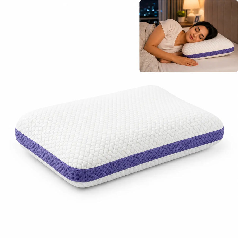 Purple White Memory Foam Sleeping Pillow for Neck Support