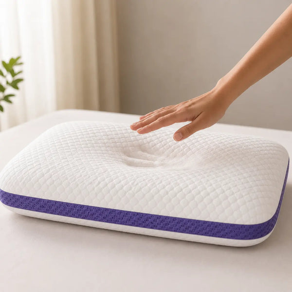 Purple White Memory Foam Sleeping Pillow for Neck Support