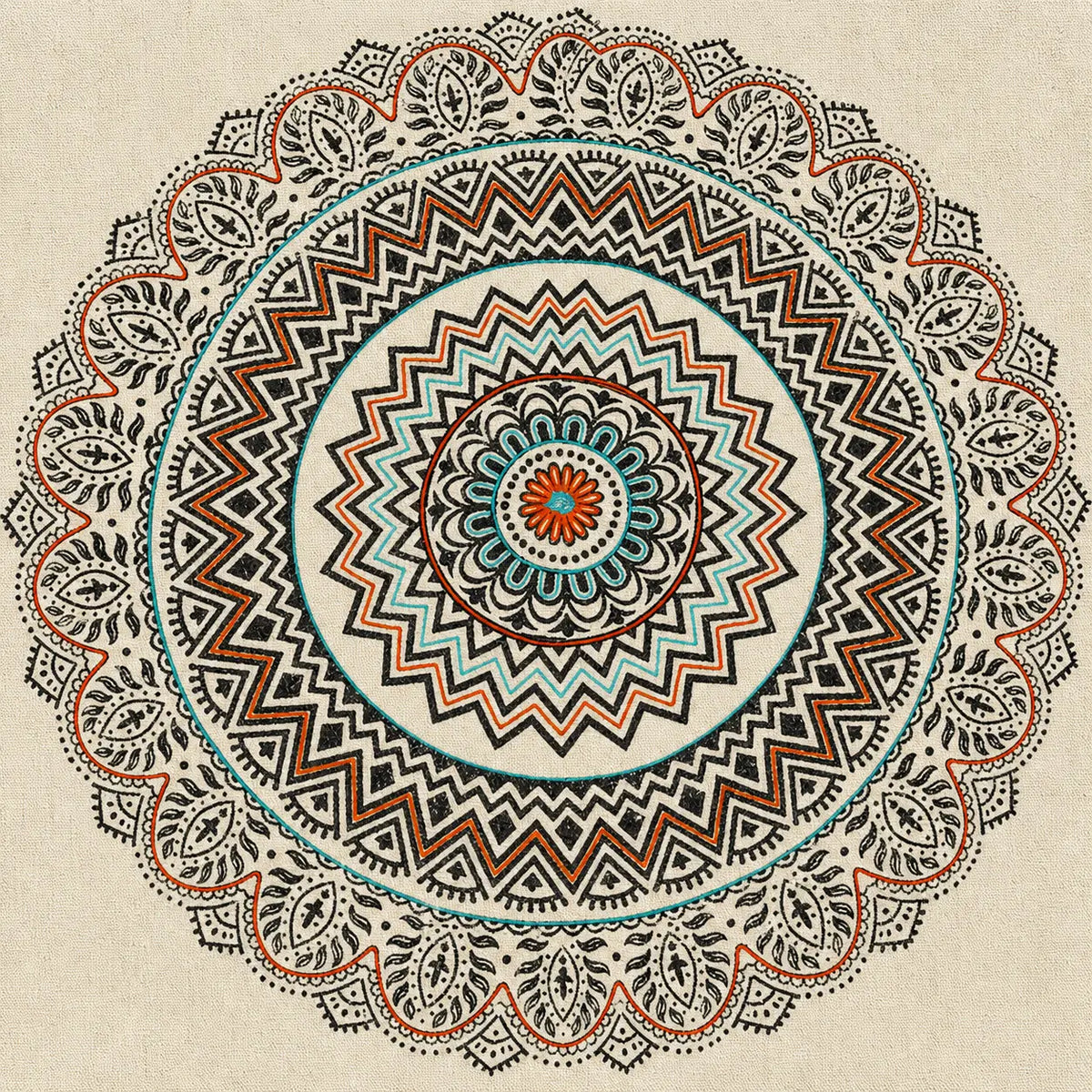 Beige Multi Mandala Cotton Area Rug – Flatweave Boho Floor Rug (3x5 Ft / 36x60 Inch)